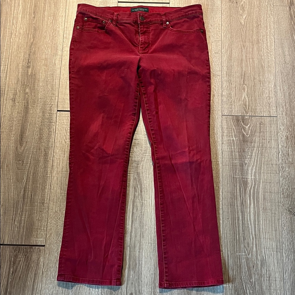 Women’s Ralph Lauren Lauren Jeans Bold Red Denim Straight Leg 98% Cotton Size 14